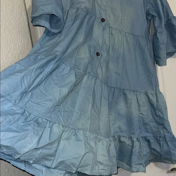 Light Blue Button-Up Tiered Dress - Picture 4 of 9